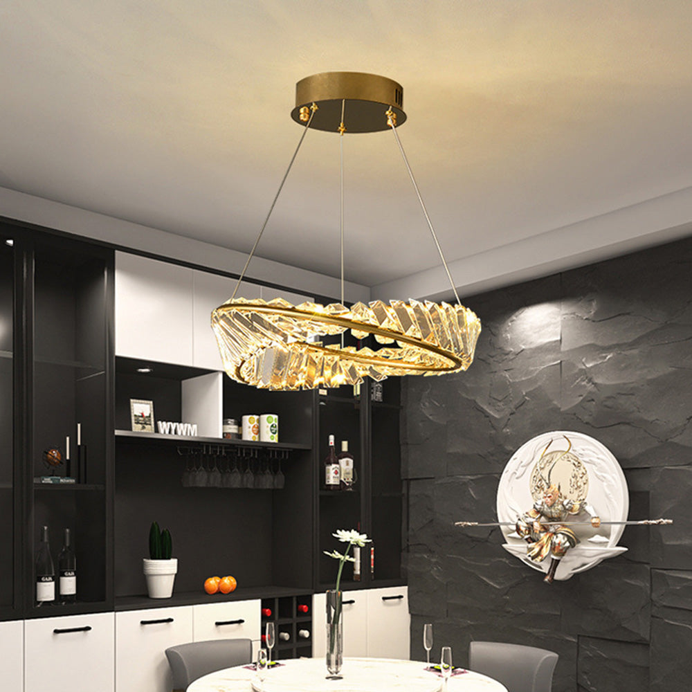 ElegaLume | Moderne Ronde LED Hanglamp Metaal/Glas Goud Slaap/Woon/Eetkamer