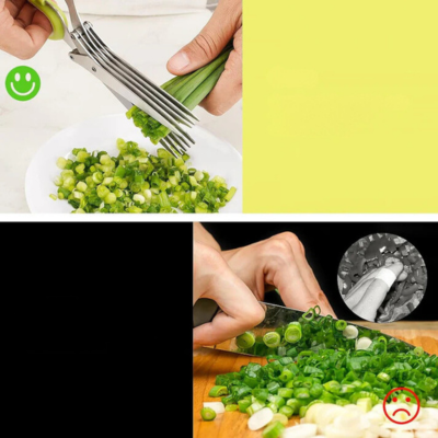 KitchenEdge - Roestvrijstalen keukengereedschap met vijf bladen, meerlagige kruidensnijder en keukenschaar