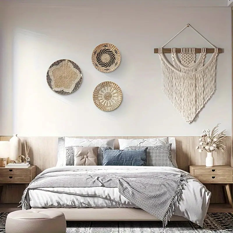 Glamora - Boho Wanddecoratie | Handgemaakte Rotan Mand, Multifunctioneel voor Woonkamer & Slaapkamer