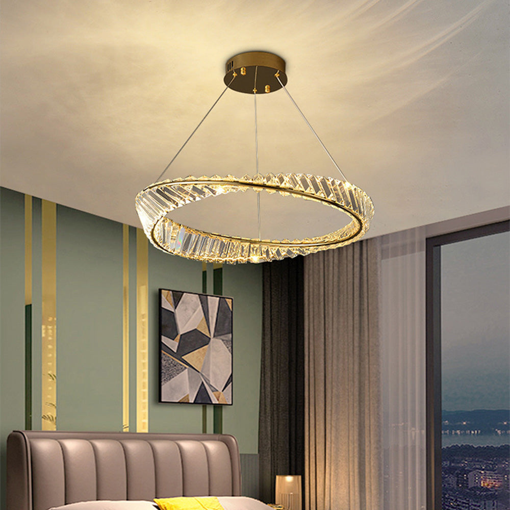 ElegaLume | Moderne Ronde LED Hanglamp Metaal/Glas Goud Slaap/Woon/Eetkamer