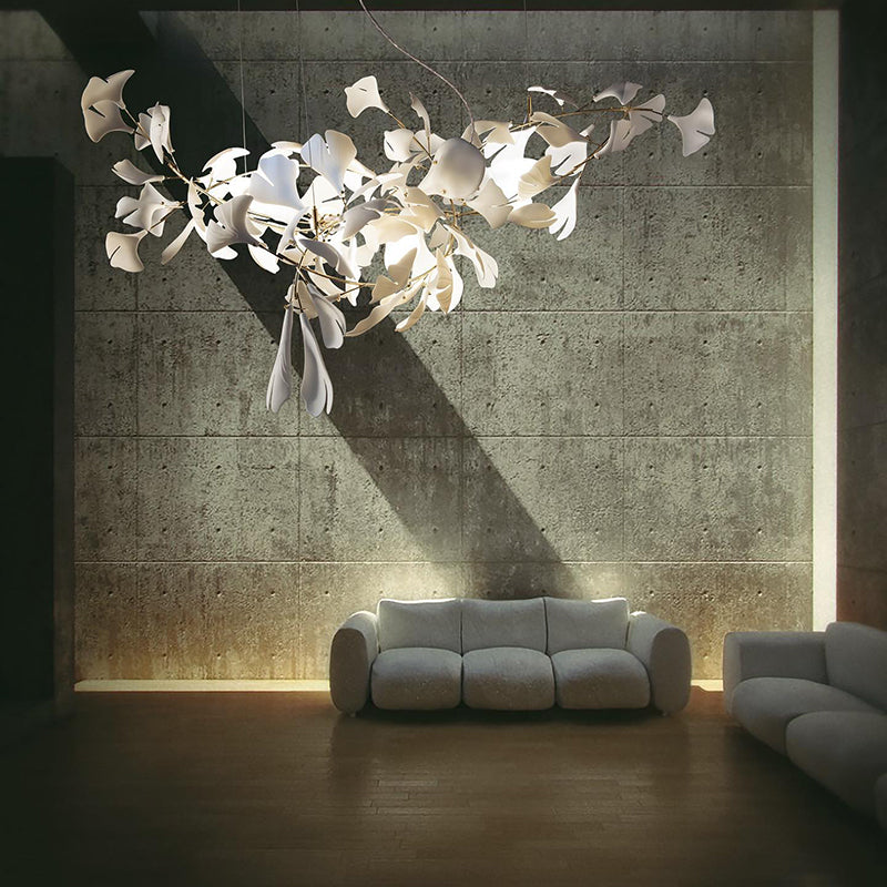 StylishLoom | Ginkgo Leaf LED Kroonluchters Goud/Wit Metaal/Keramiek Slaap/Eetkamer/Woonkamer