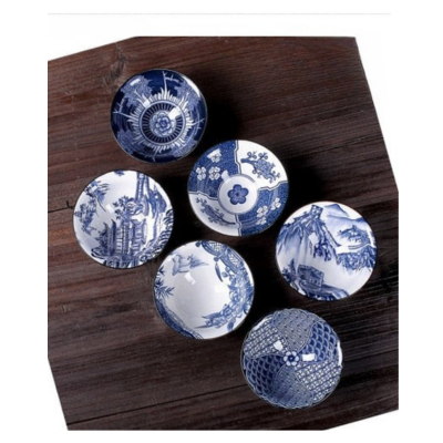 Heritaste - Elegante 6-delige Vintage Blauw en Witte Theekopjes Set