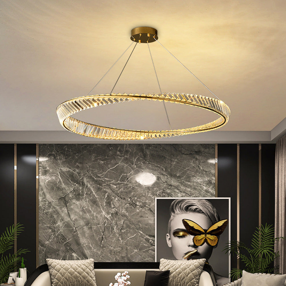 ElegaLume | Moderne Ronde LED Hanglamp Metaal/Glas Goud Slaap/Woon/Eetkamer