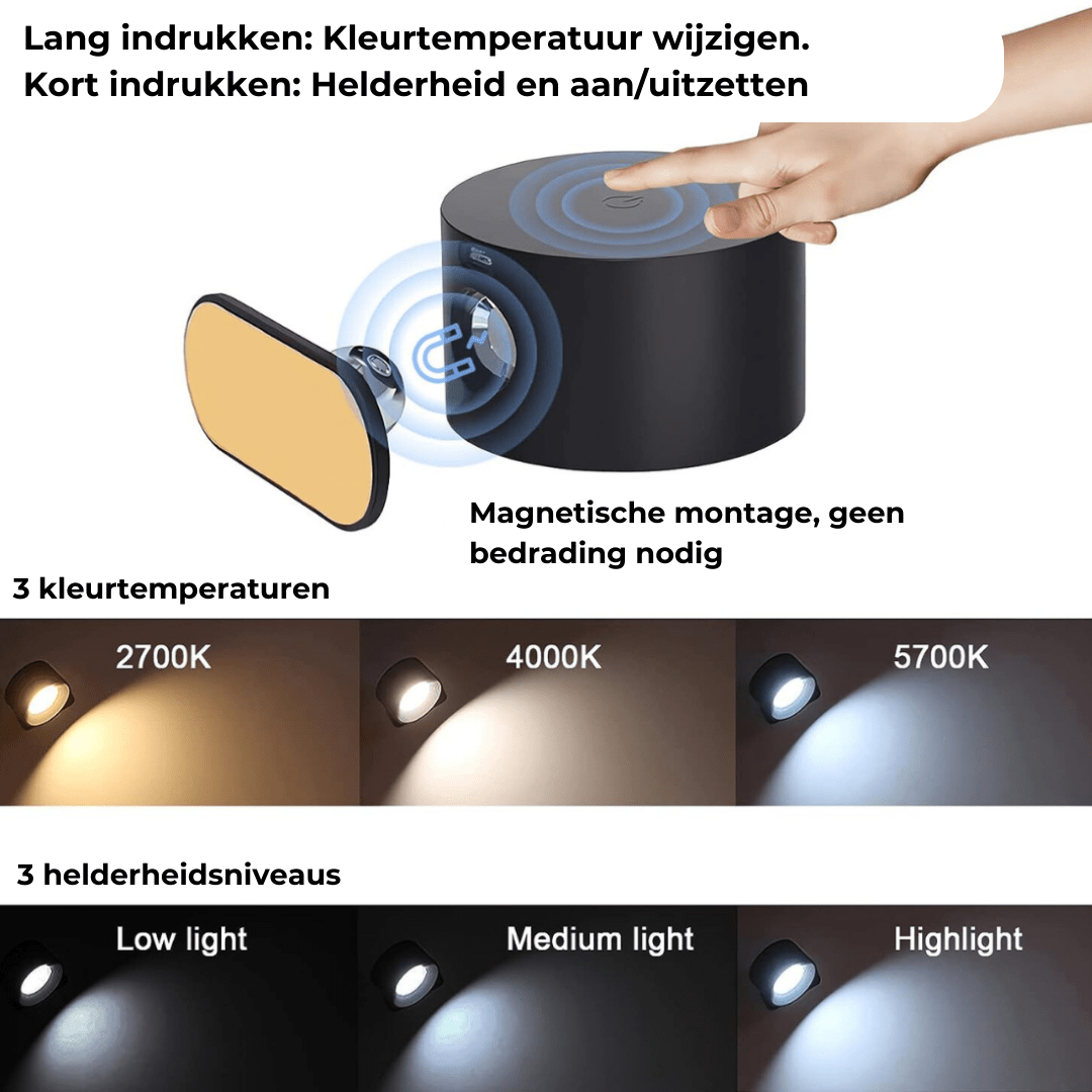 Glow360 | Draadloze oplaadbare 360° muurlamp