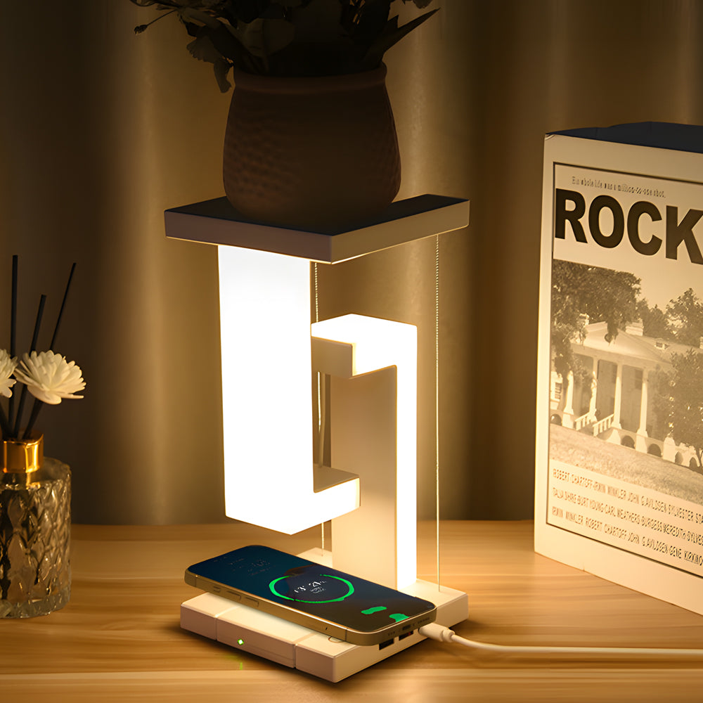GlideLite - Futuristische zwevende LED tafellamp met draadloze oplader