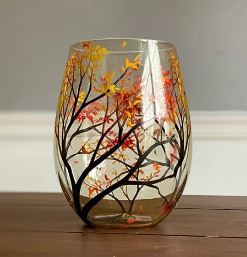 SeasonsCraft - Four Seasons Tree Wijnglazen - Handgeschilderde Kunst