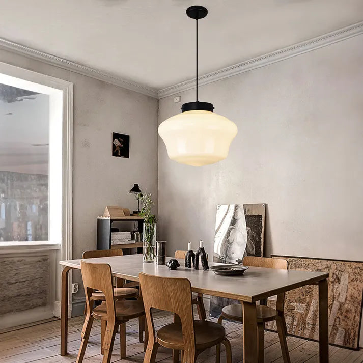 LumoCraft - Vintage witte matglazen geometrische kruik hanglamp