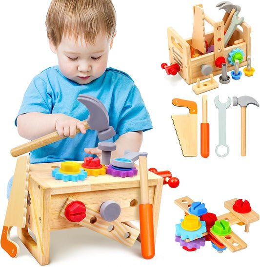 PlayfulPath | Houten Peuter Gereedschap met Doos, Montessori Educatief Speelgoed Baby Vanaf 6 Maanden