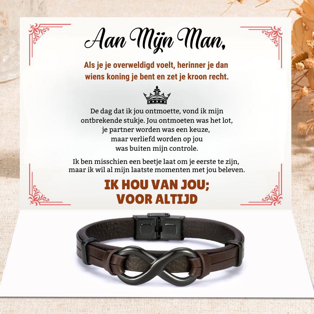 EnduringTie | To My Husband - I Love You; Forever - Leren armband met oneindige kettingen