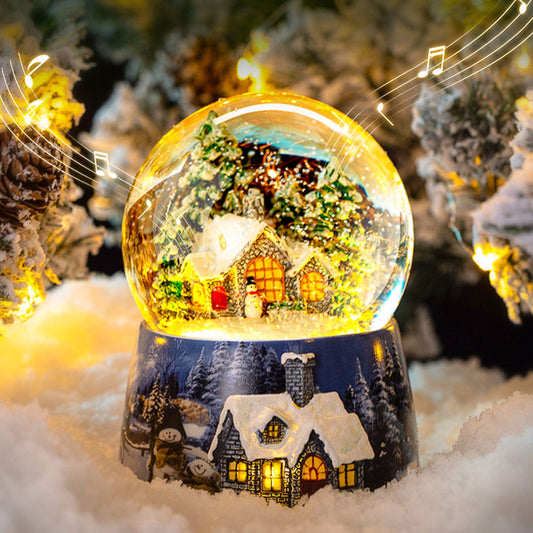 MerryGlow - Mooie kristallen kerstbal met sneeuwpop, huis en boom