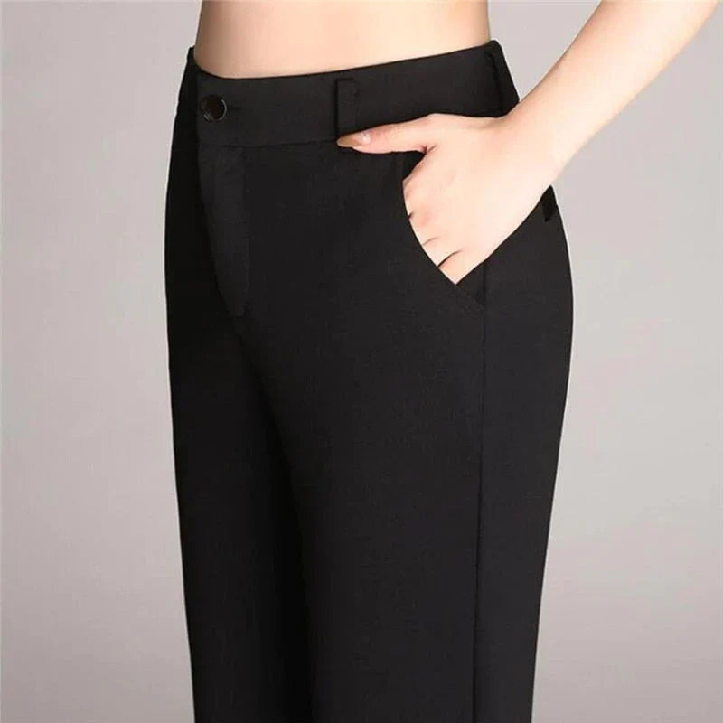 EleganceEdge - Slanke Uitlopende High Waist Broek - Laat je figuur stralen