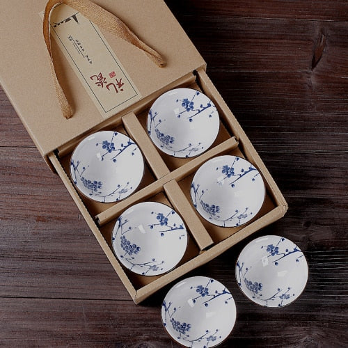 Heritaste - Elegante 6-delige Vintage Blauw en Witte Theekopjes Set