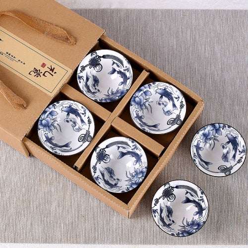 Heritaste - Elegante 6-delige Vintage Blauw en Witte Theekopjes Set