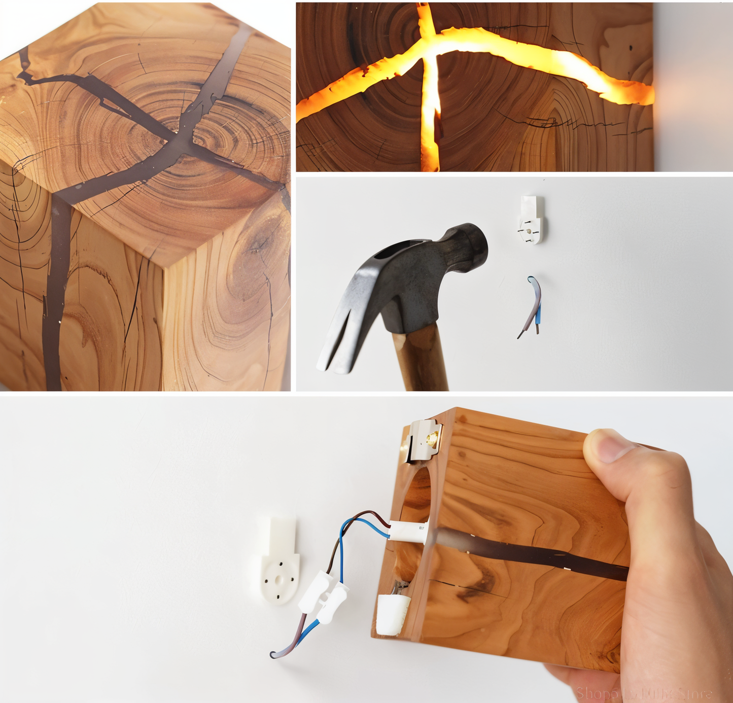 HoloWood - Artistieke houten kubus wandlamp met LED-verlichting