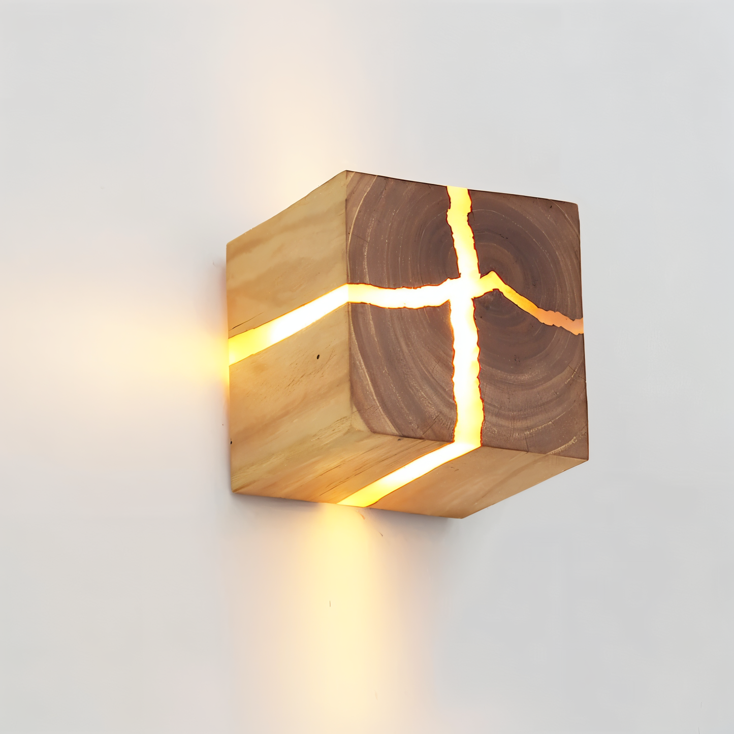 HoloWood - Artistieke houten kubus wandlamp met LED-verlichting