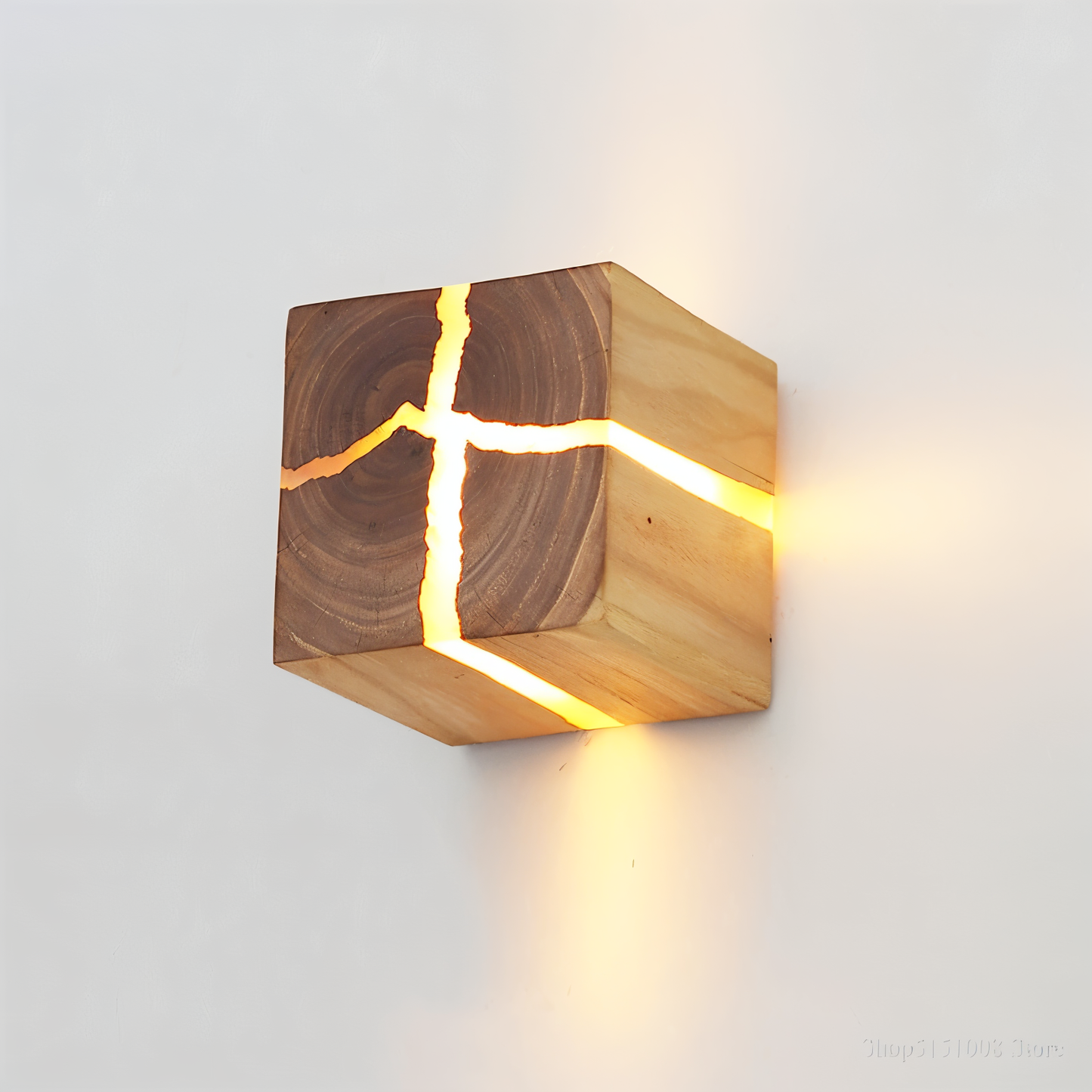HoloWood - Artistieke houten kubus wandlamp met LED-verlichting