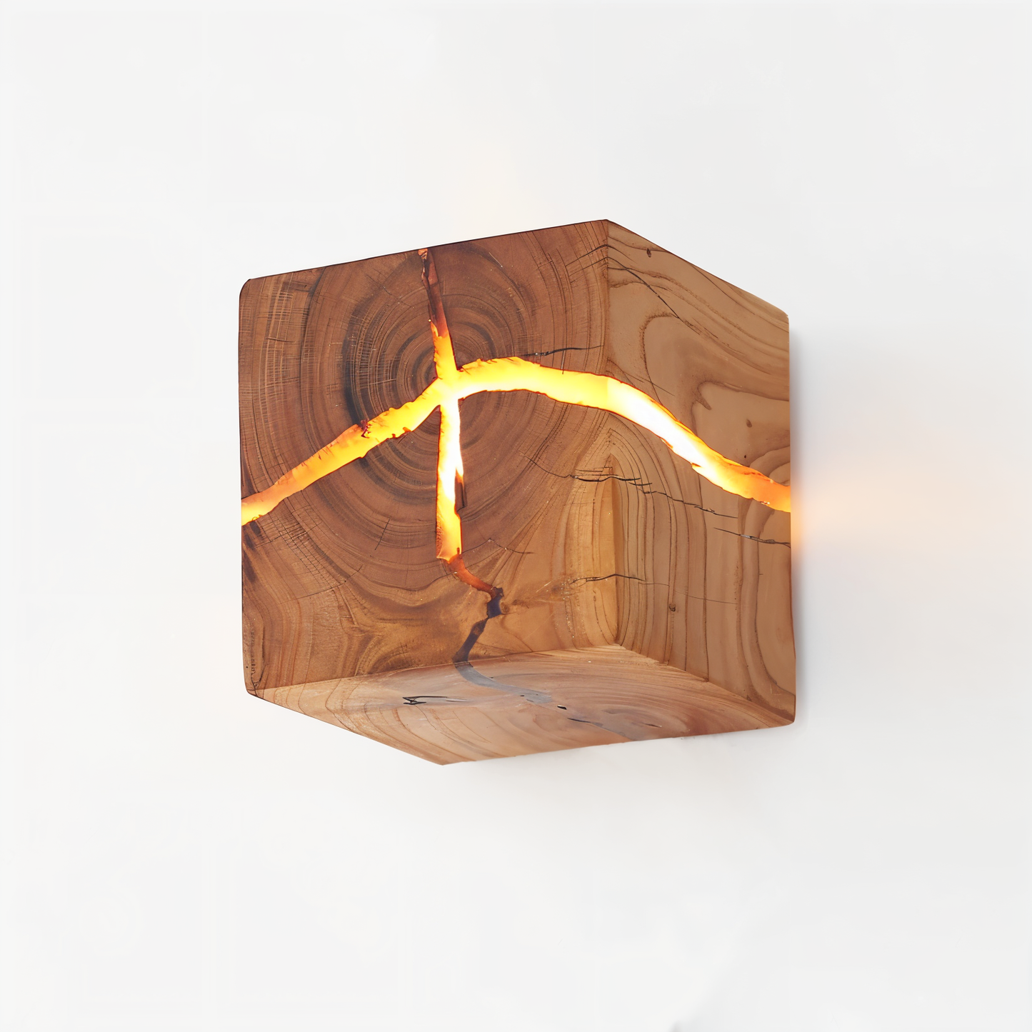 HoloWood - Artistieke houten kubus wandlamp met LED-verlichting