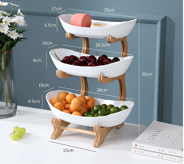 PureStack - Drie laags houten serveerblad voor snacks