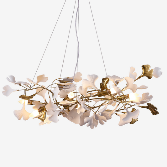 StylishLoom | Ginkgo Leaf LED Kroonluchters Goud/Wit Metaal/Keramiek Slaap/Eetkamer/Woonkamer