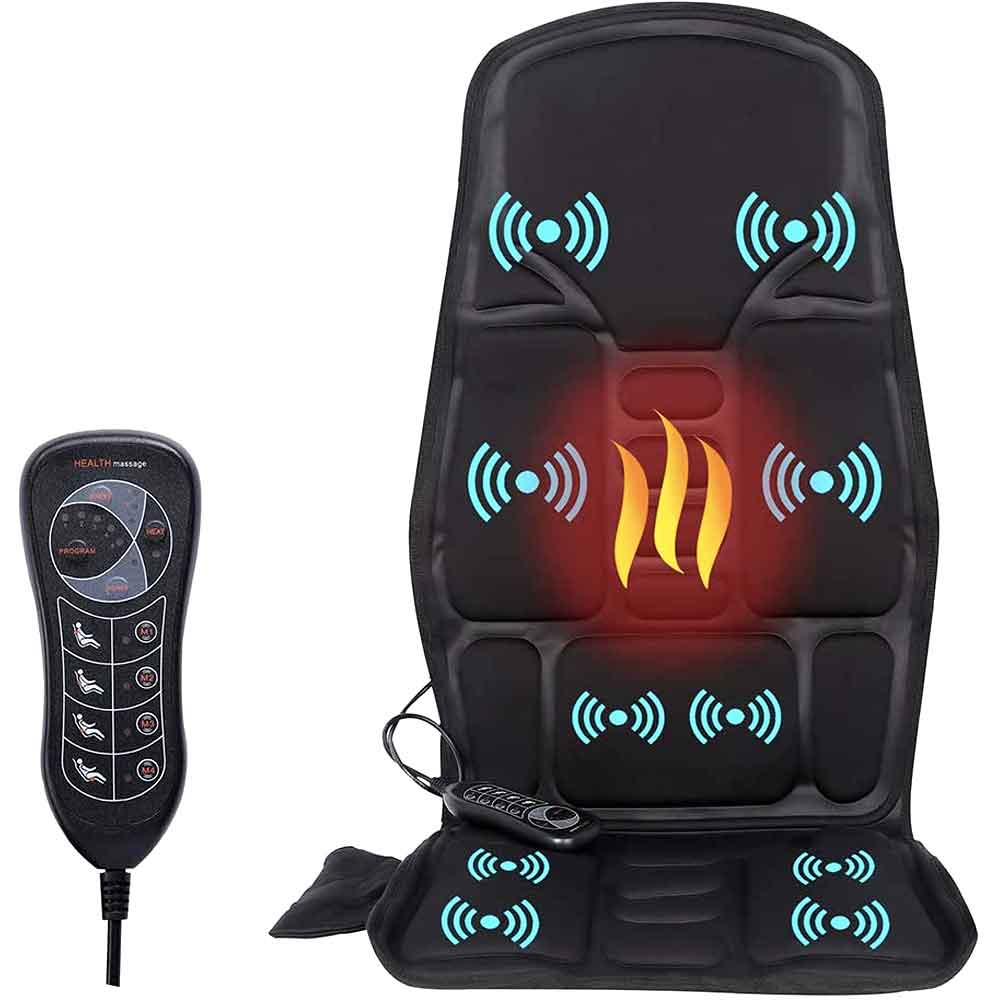 RelaxMax - Massagestoelkussen met 8 standen en verwarmd nekkussen voor in de auto en thuis