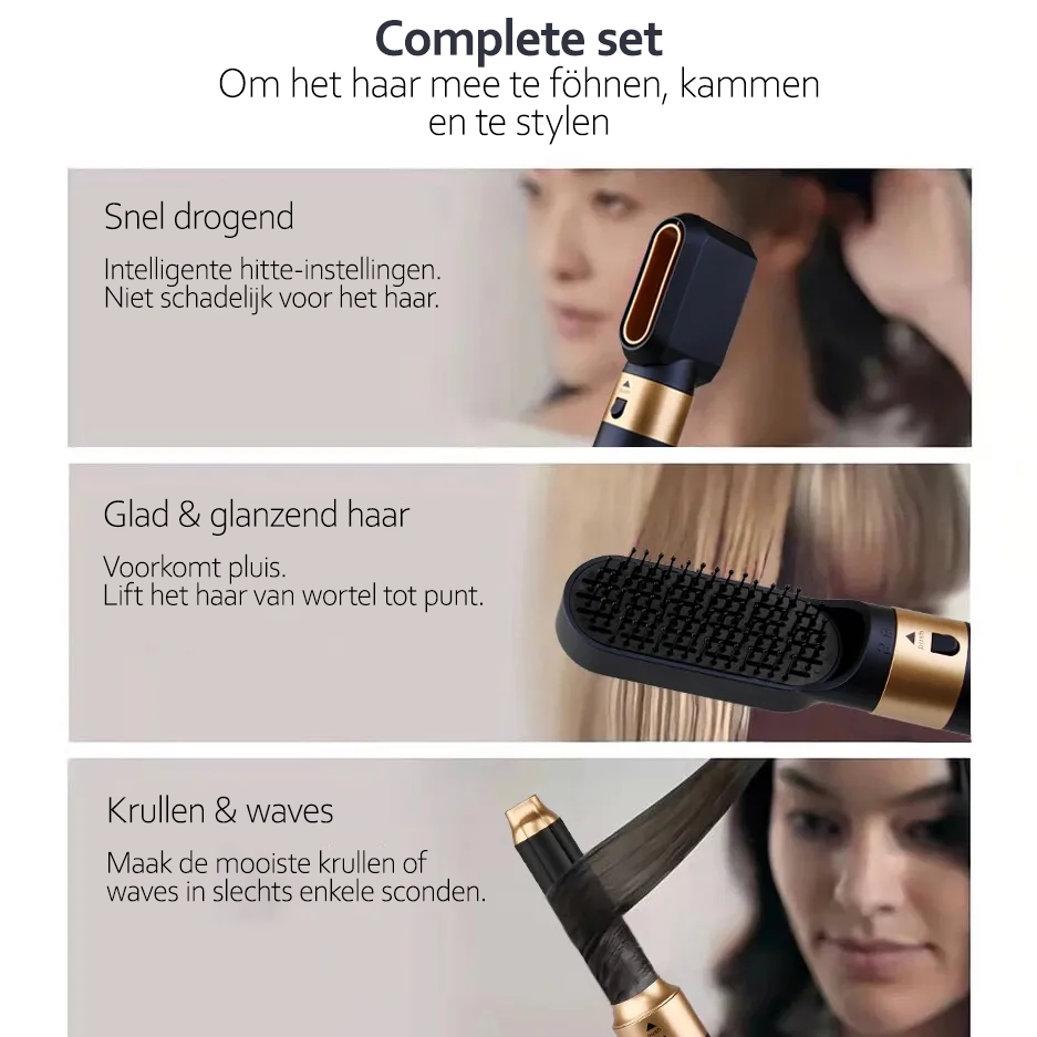 StyleSavvy | Haarstyler 5-in-1 | Krachtige 1000W | Ionische Technologie | Multistyler | Föhn