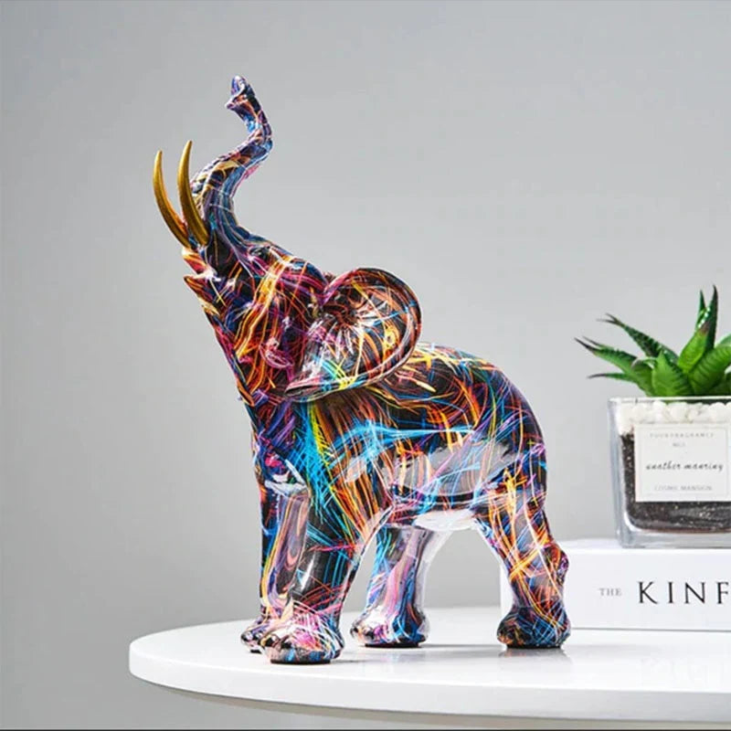 VividVistas | Abstract Beeldje | Unieke Decoratie | Gekleurde Olifant Sculptuur