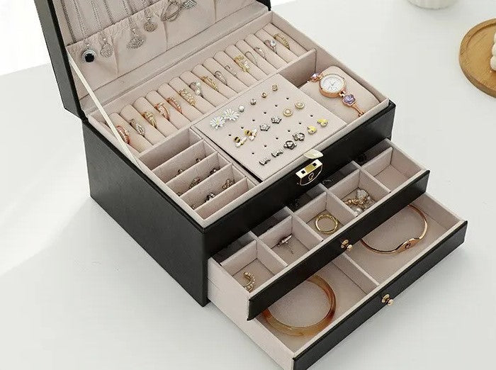 Jewellea - Mehrschichtige Leder-Schmuckschatulle