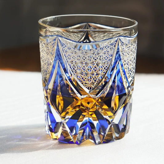 NobleSip - MGS Limited Edition Japanse Edo Kiriko Type glas handgeslepen helder blauw kristal 7.4oz whiskyglas