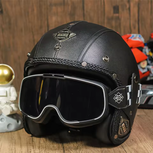 HelmRetro - Vintage scooterhelm met kunstleren afwerking