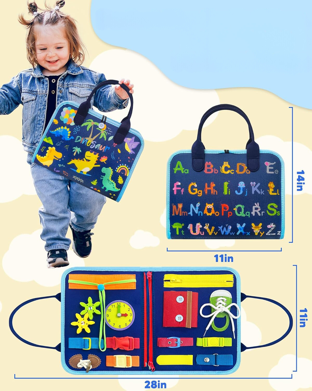 InnovKid | Blauw Druk bord Speelgoed Tas  - Montessori Speelgoed 6 Maanden
