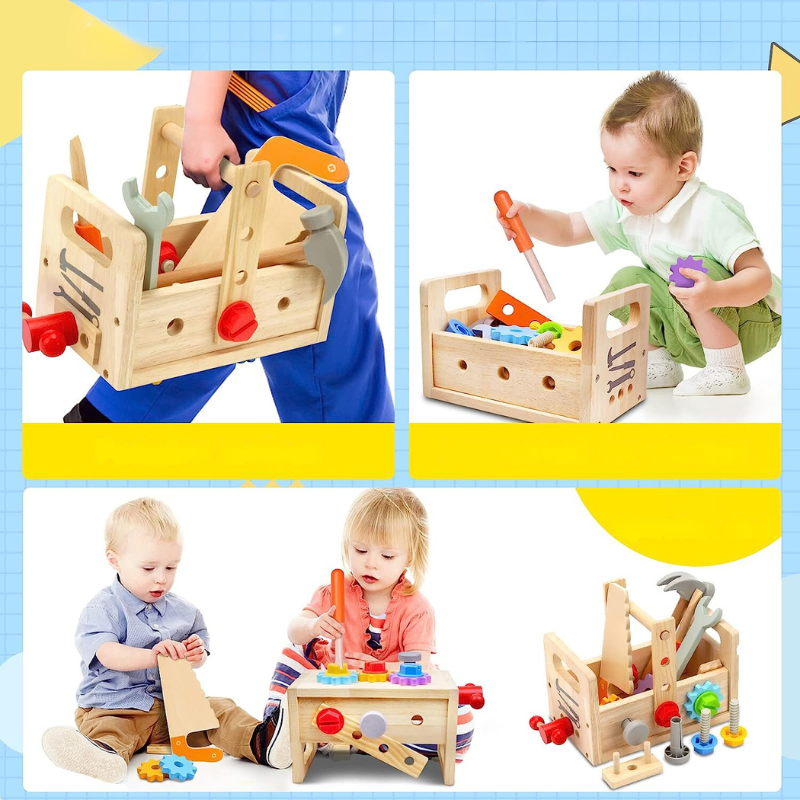 PlayfulPath | Houten Peuter Gereedschap met Doos, Montessori Educatief Speelgoed Baby Vanaf 6 Maanden