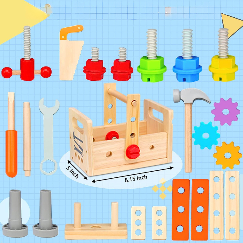 PlayfulPath | Houten Peuter Gereedschap met Doos, Montessori Educatief Speelgoed Baby Vanaf 6 Maanden