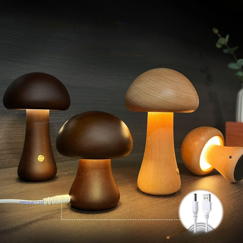 EcoGlow | Houten Paddenstoel LED Nachtlampje met Touch Schakelaar | Sfeervolle Verlichting | Kindvriendelijk