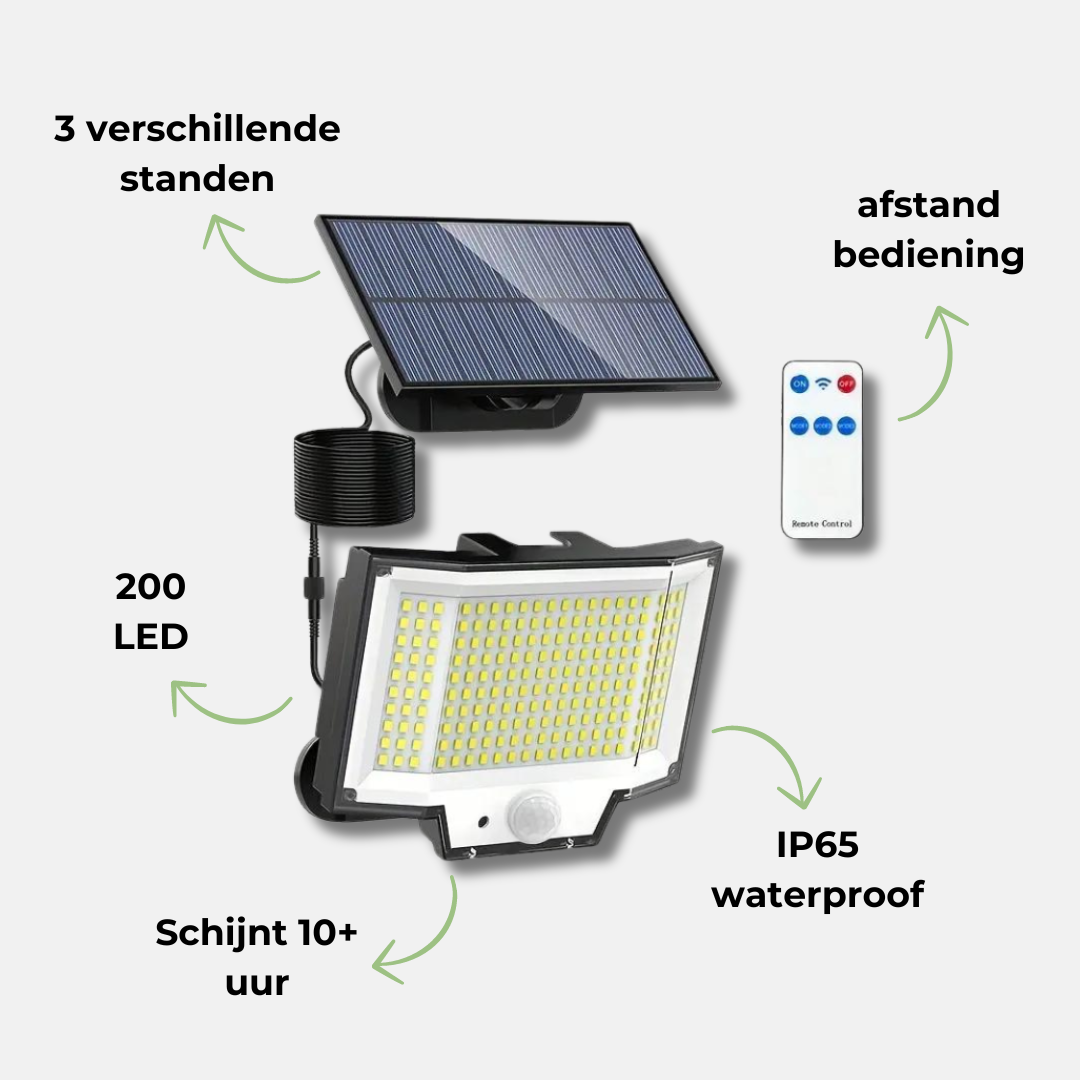 RadiantPulse - Solar Buitenlamp met bewegingssensor - 200 LED