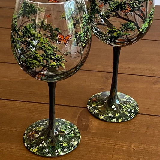 SeasonsCraft - Four Seasons Tree Wijnglazen - Handgeschilderde Kunst