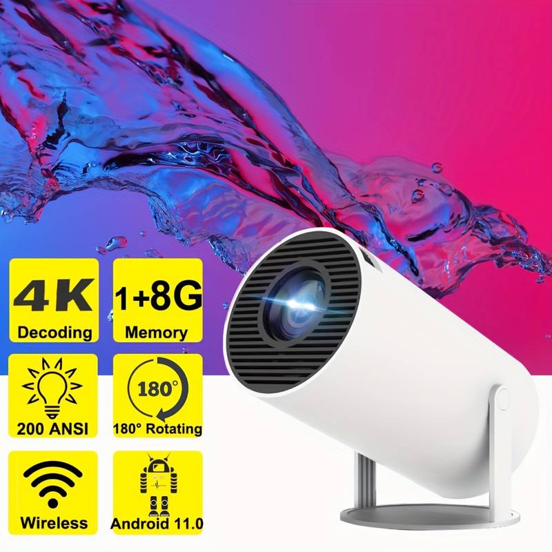 TechVirtuoso - HY300 4K Miniprojector | Android 11, 1080P, 200 ANSI, Draagbare Cinema