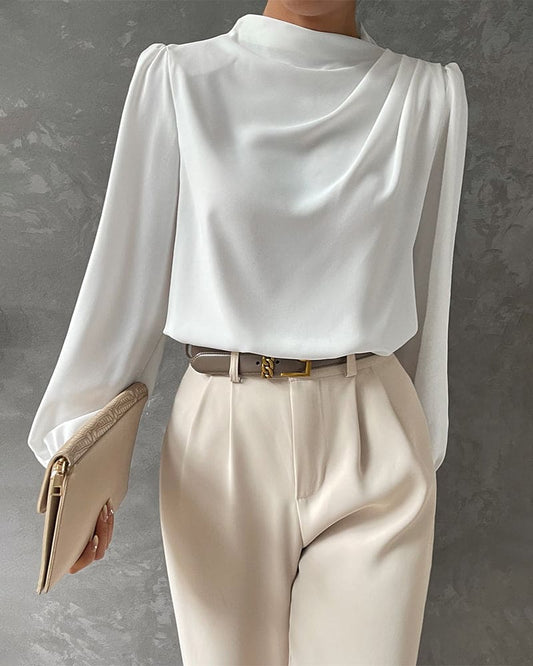 GraceFleur - Eenvoudige blouse met ruches en opstaande kraag