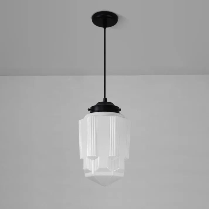LumoCraft - Vintage witte matglazen geometrische kruik hanglamp