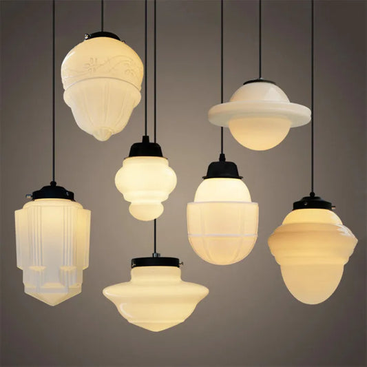LumoCraft - Vintage witte matglazen geometrische kruik hanglamp