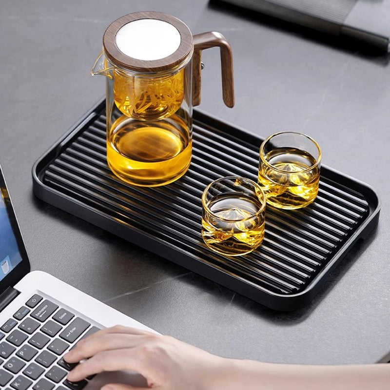 TeakBrew - Glazen theepot met houten handvat voor waterscheiding